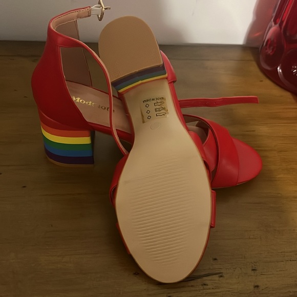 Modcloth Meeting Rainbow Red Ankle Strap Block Heel Sandals - Picture 6 of 6